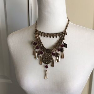 Bronze Gold Tone Statement Necklace With Beads